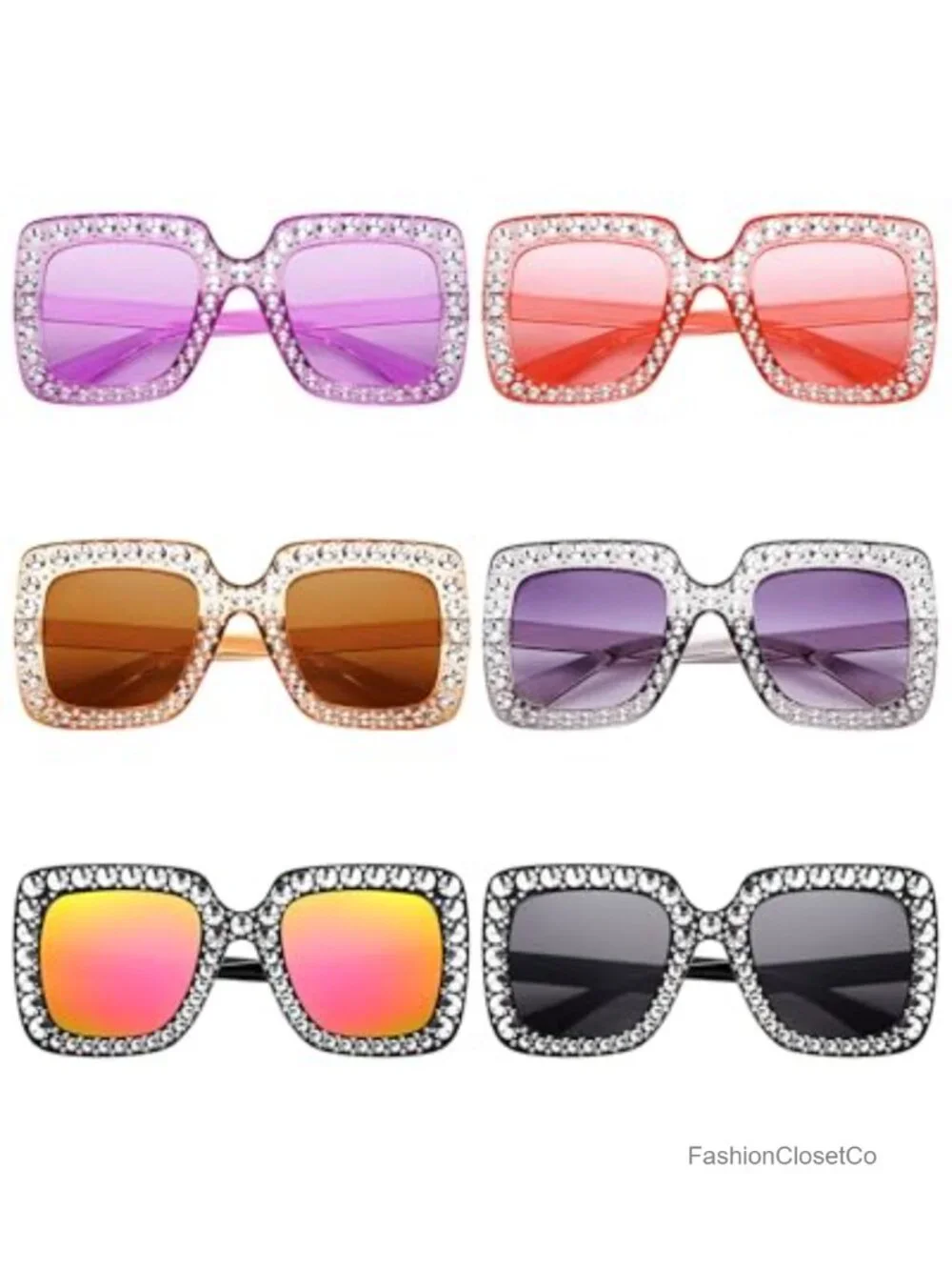 6 Pairs Rhinestone Oversized Square Sunglasses Retro 70s Disco Photoshoot Prop